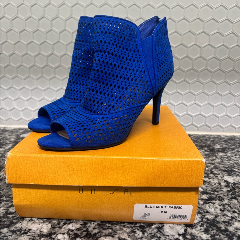 Unisa Blue Peep-Toe Heels with Stiletto Bootie